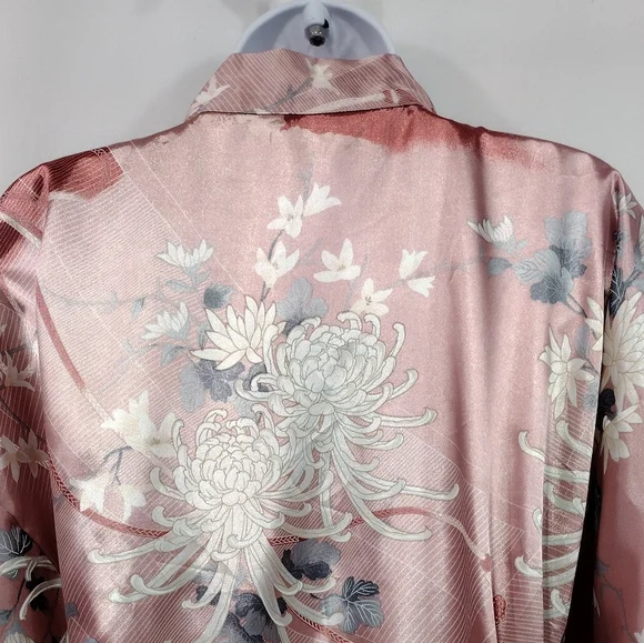 Floral Silky Floral Kimono Robe Womens XL Pink Made in Japan Retro 90s Y2K - Picture 6 of 8